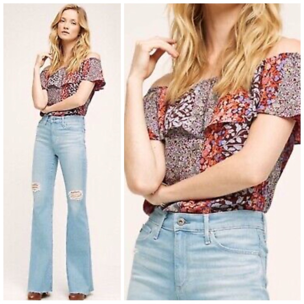 •MAEVE• Anthropologie Vallita Off-the-Shoulder Ruffle Blouse Size Floral Print‎